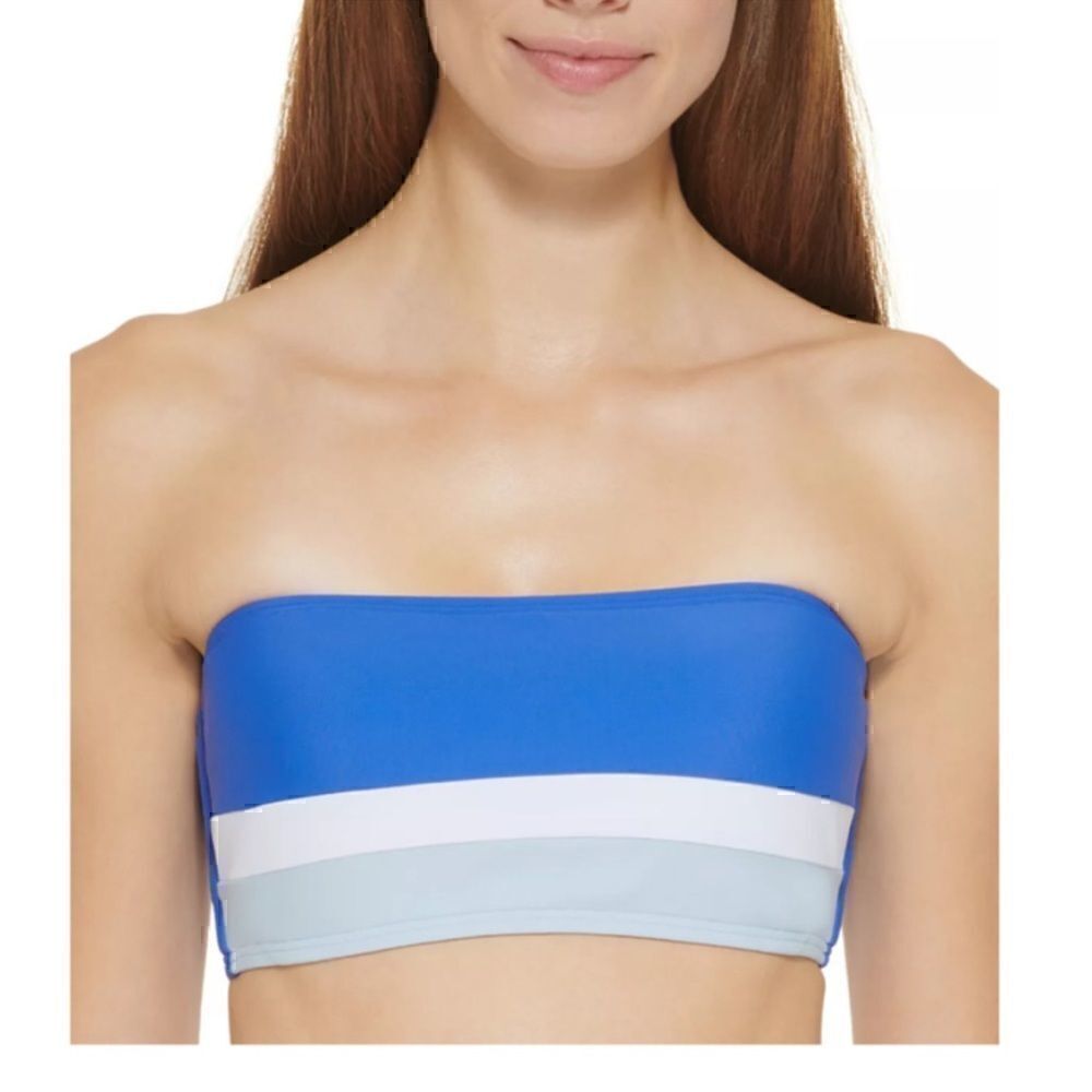 DKNY Colorblocked Bandeau Bikini Top swimsuit, swimwear Blue size L